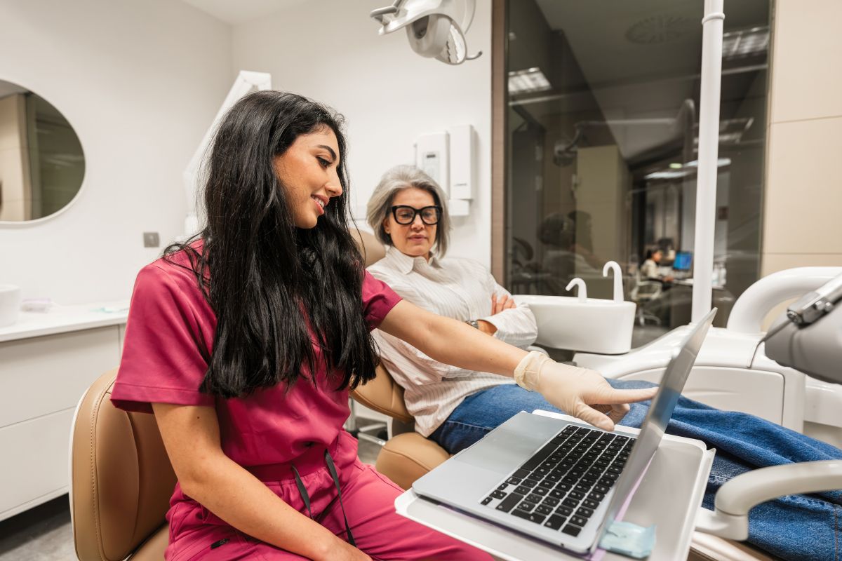 Dental team reviewing an airway evaluation with a patient at Peak Family Dentistry