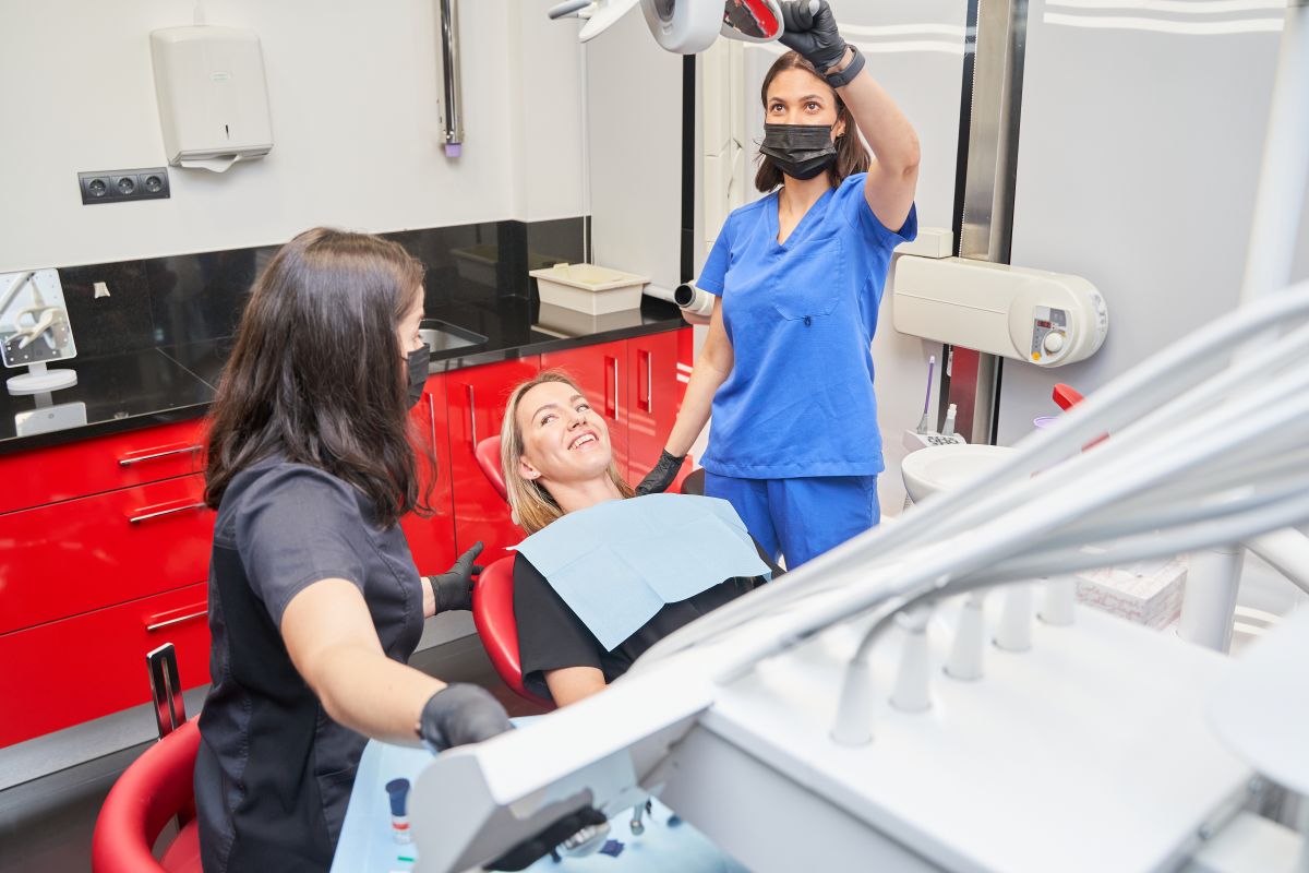 Dental team preparing a patient for an airway evaluation at Peak Family Dentistry